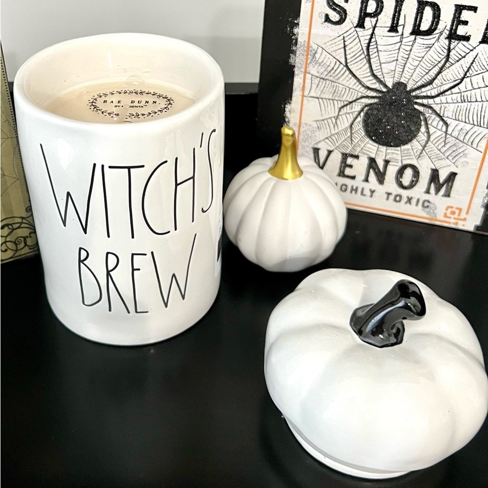 Rae Dunn New WITCH’S BREW Candle Halloween Cauldron Pumpkin Ivory Black LL NWT - Picture 10 of 13